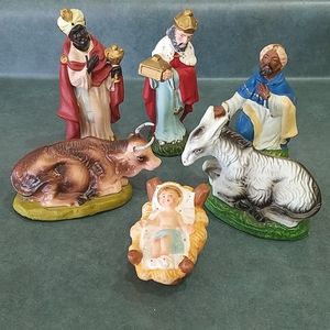 Vintage Midcentury Paper Mache Christmas nativity 6 pieces - Made in Japan/Italy